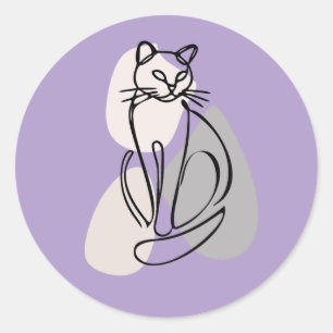 Cat Line Art Minimalist  Classic Round Sticker