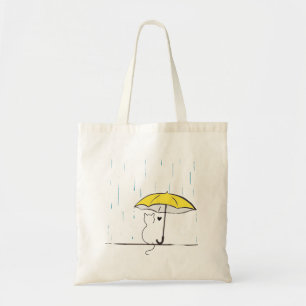 cat line drawing on a rainy day under umbrella tote bag
