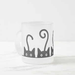 Cat line drawing. Three cats. World Cattendday. Frosted Glass Coffee Mug