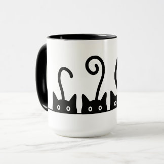 Cat line drawing. Three cats. World Cattendday. Mug
