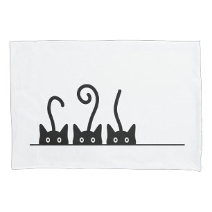 Cat line drawing. Three cats. World Cattendday. Pillowcase