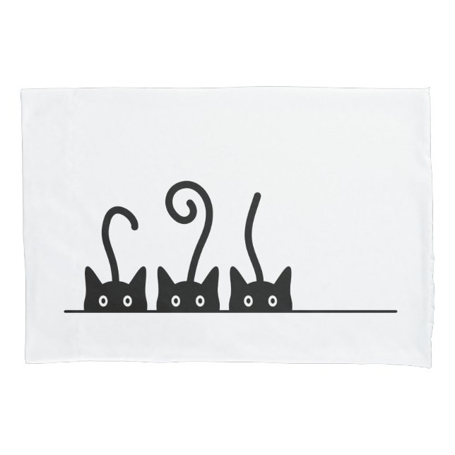 Cat line drawing. Three cats. World Cattendday. Pillowcase (Front)