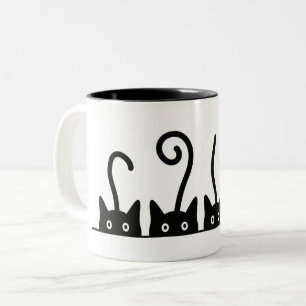 Cat line drawing. Three cats. World Cattendday. Two-Tone Coffee Mug
