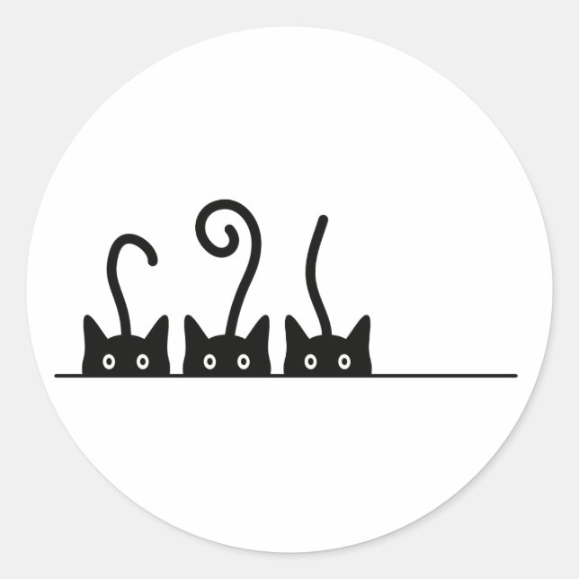 Cat line drawing. Three kittens. World Cattendday. Classic Round Sticker (Front)