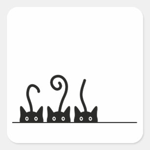 Cat line drawing. Three kittens. World Cattendday. Square Sticker