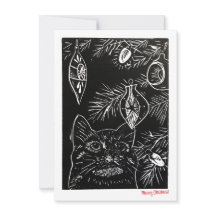 Cat Linocut Christmas Card