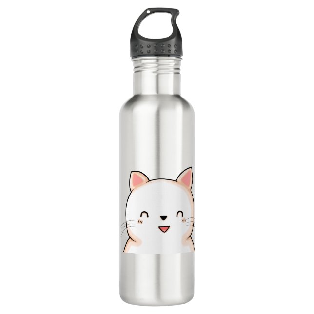 Cat Little Cat Kawaii Closed Eyes Animal Drawing. 710 Ml Water Bottle (Front)