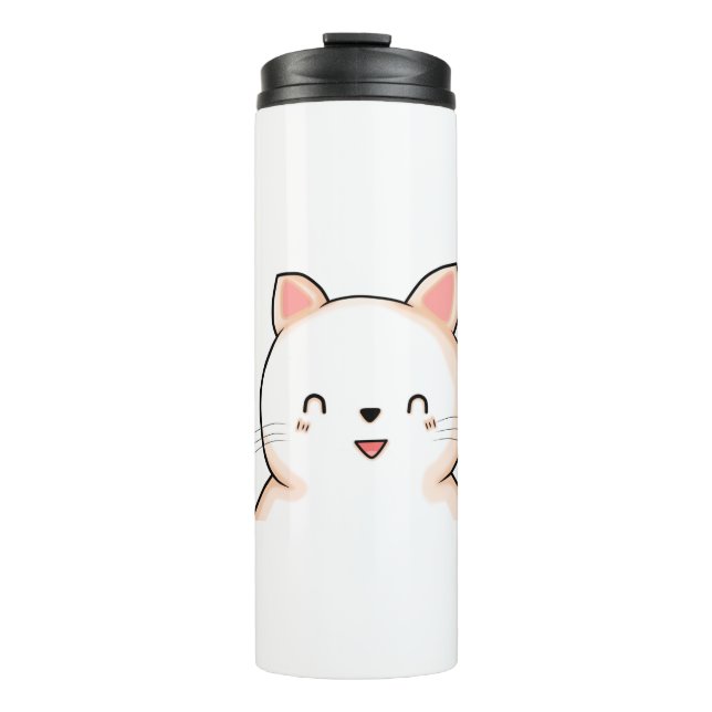 Cat Little Cat Kawaii Closed Eyes Animal Drawing. Thermal Tumbler (Front)