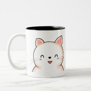 Cat Little Cat Kawaii Closed Eyes Animal Drawing. Two-Tone Coffee Mug