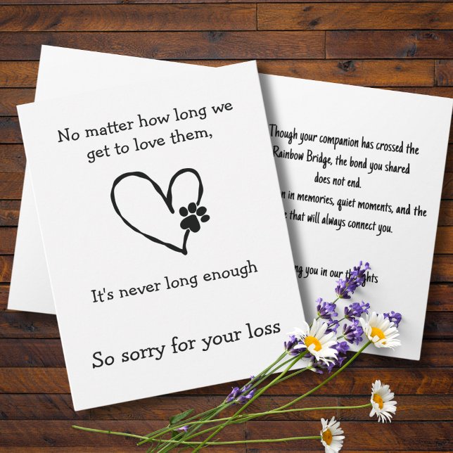 Cat Loss Sympathy Card with Heart and Paw (Pet loss)