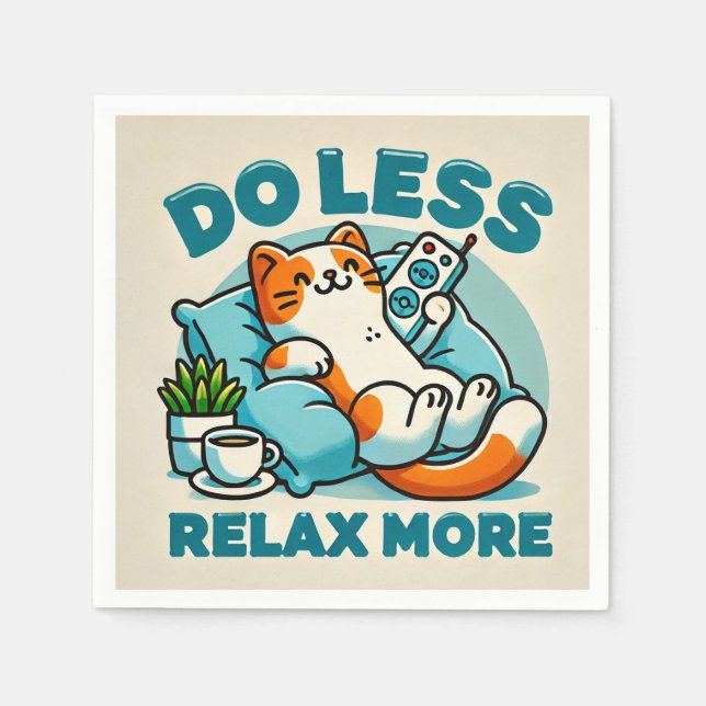 Cat Lounging Design With Caption Promoting Relax Napkin (Front)