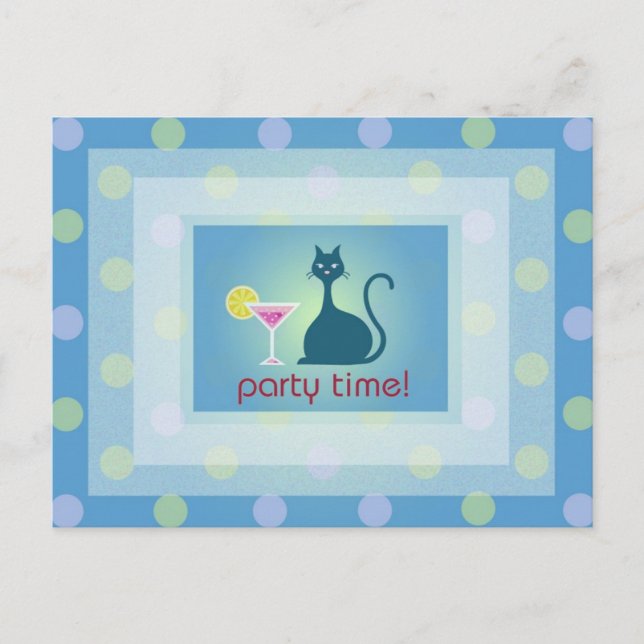 Cat Love Cocktail Design Party Inviation Postcard (Front)