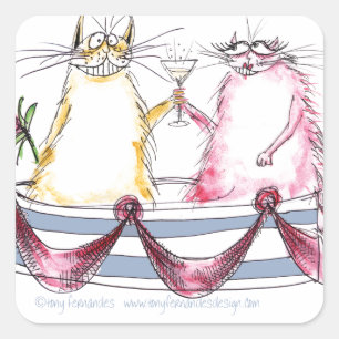 cat love - funny cartoon, tony fernandes square sticker