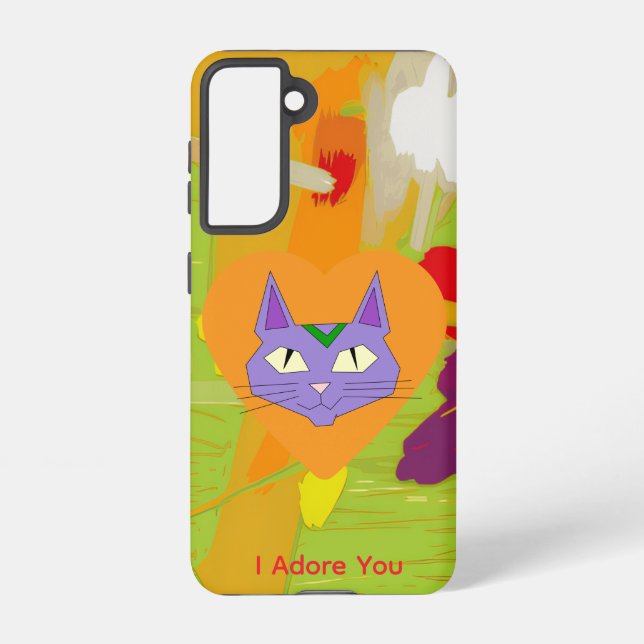 Cat Love Heart Samsung Galaxy Phone Case (Back)