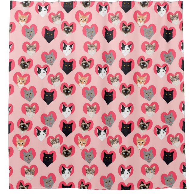 Cat Love Hearts shower curtain - cute cats (Front)