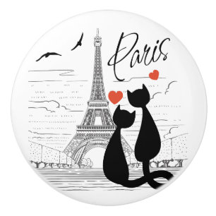 Cat love in Paris Ceramic Knob