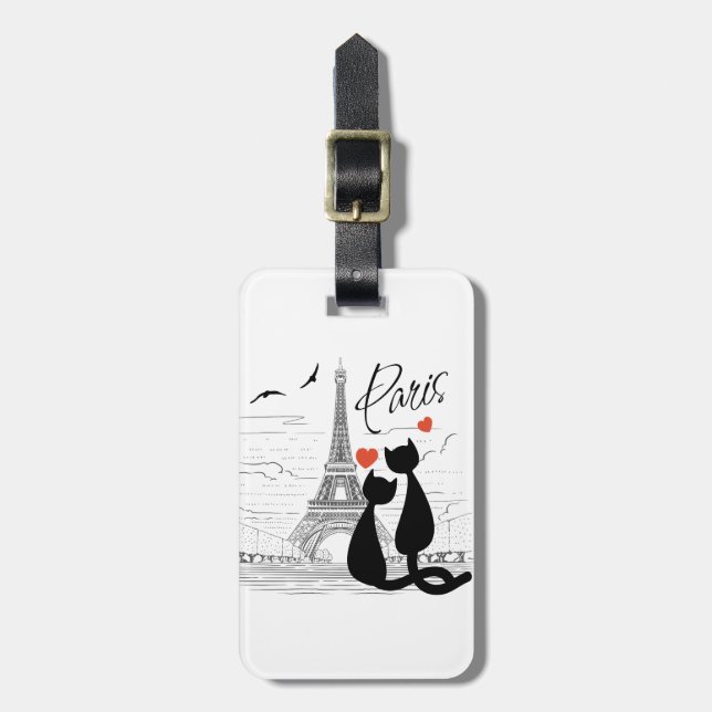 Cat love in Paris Luggage Tag (Front Vertical)