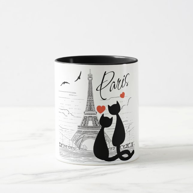 Cat love in Paris Mug (Center)