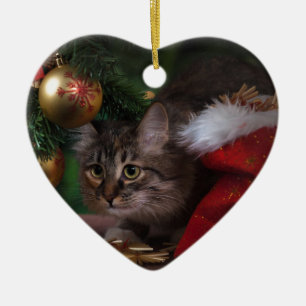 Cat love Merry Christmas Ceramic Tree Decoration