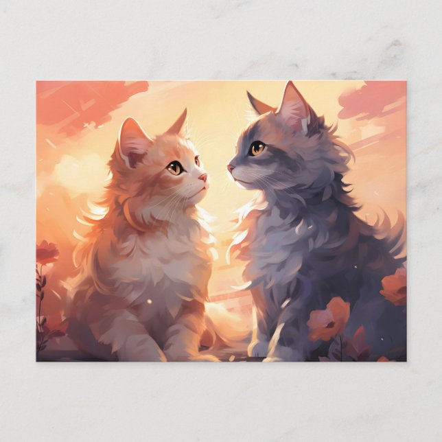 Cat Love Romance Watercolor Whispers Announcement Postcard (Front)