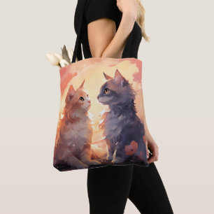 Cat Love Romance Watercolor Whispers Tote Bag