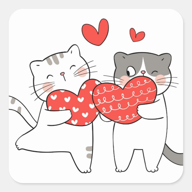 Cat Love Square Sticker (Front)