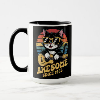 Cat Lover 1956 Vintage Birthday Ukulele 70th Bday Mug
