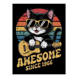 Cat Lover 1966 Birthday Ukulele Vintage 60th Bday Poster