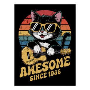 Cat Lover 1986 Birthday Retro Ukulele 40th Bday Poster