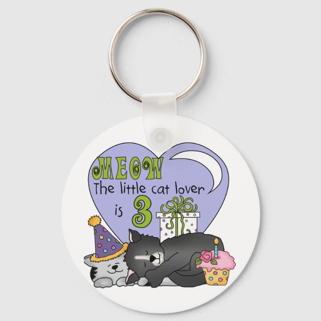 Cat Lover 3rd Birthday T shirts and Gifts Key Ring (Front)