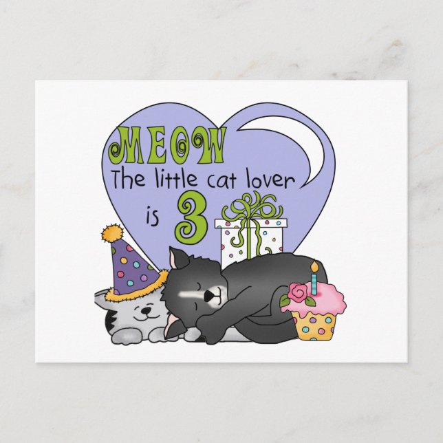 Cat Lover 3rd Birthday T shirts and Gifts Postcard (Front)