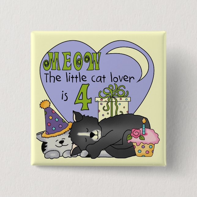 Cat Lover 4th Birthday  T-shirts and Gifts 15 Cm Square Badge (Front)