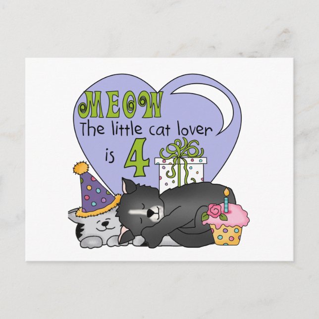 Cat Lover 4th Birthday  T-shirts and Gifts Postcard (Front)