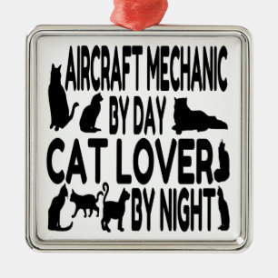 Cat Lover Aircraft Mechanic Metal Tree Decoration