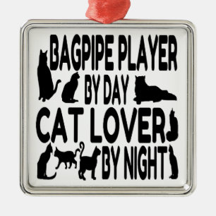Cat Lover Bagpipe Player Metal Tree Decoration