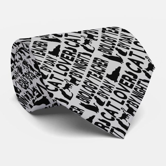 Cat Lover Biology Teacher Tie (Rolled)