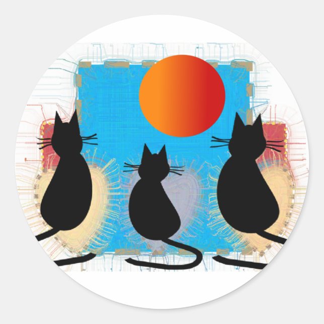 Cat Lover "Black Cats in the Window" Classic Round Sticker (Front)