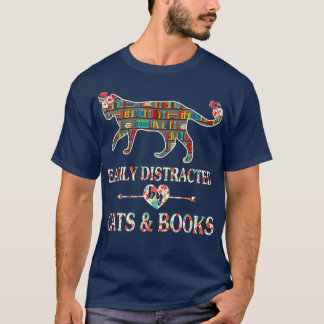 Cat Lover Book Lover Reader Easily Distracted by C T-Shirt