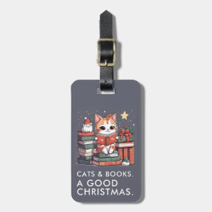 Cat Lover Book Modern Christmas  Luggage Tag
