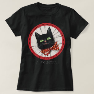 Cat Lover Bow Tie Red Black Green Custom Name T-Shirt