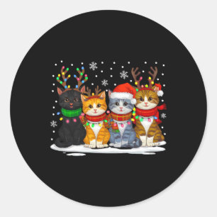 Cat Lover Cat Christmas Light Reindeer Santa Chris Classic Round Sticker