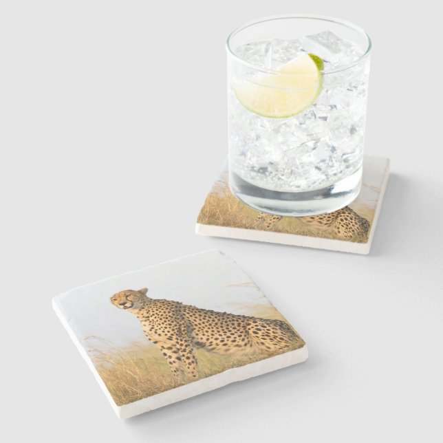 Cat lover cheetah photo stone coaster (Side)