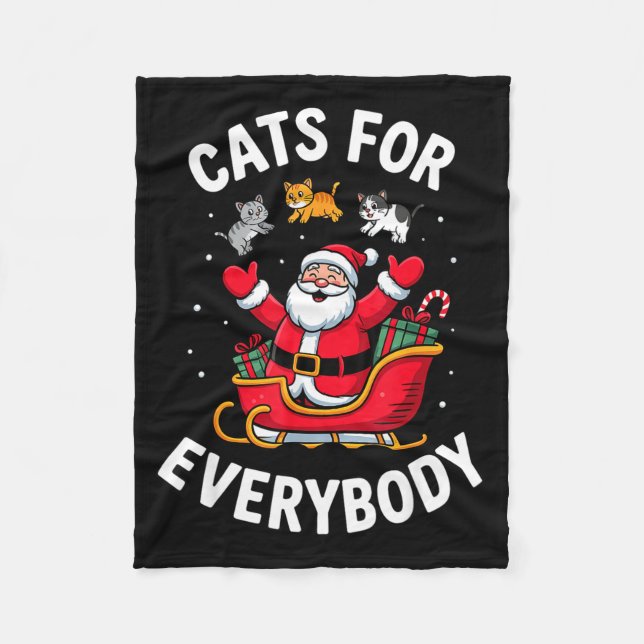 Cat Lover Christmas Santa Sleigh Cats For Everybod Fleece Blanket (Front)