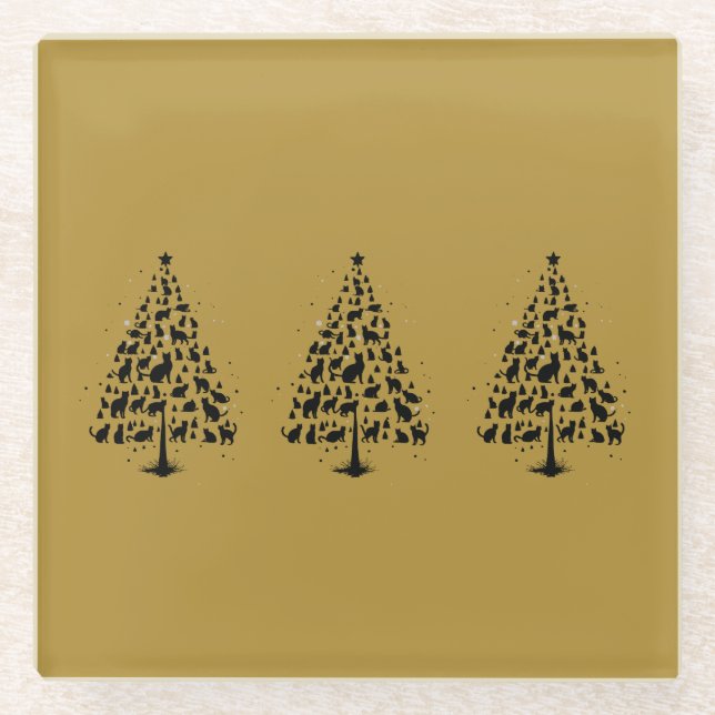 Cat Lover Christmas Tree 1 Glass Coaster (Front)