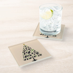 Cat Lover Christmas Tree 2 Glass Coaster