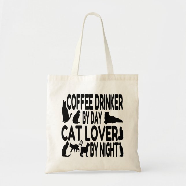 Cat Lover Coffee Drinker Tote Bag (Front)