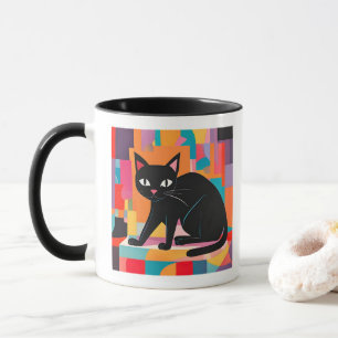 Cat Lover, Colourful Geometric Feline Mug