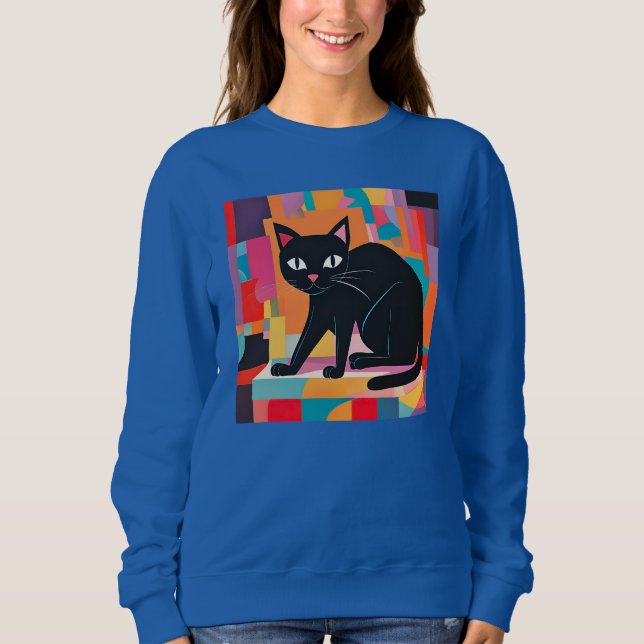 Cat Lover, Colourful Geometric Feline Sweatshirt (Front)