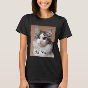 Cat Lover Custom Photo and Name Personalised Black T-Shirt