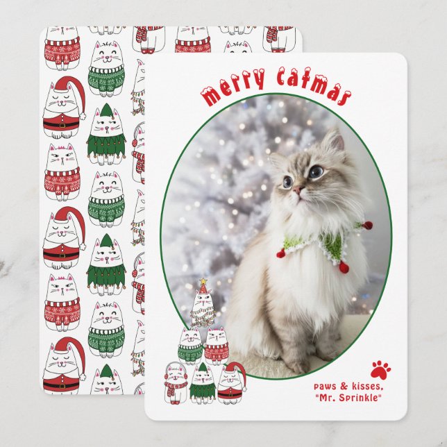 Cat Lover Cute Festive Cat Photo Christmas Holiday Card (Front/Back)